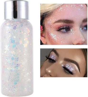 MEICOLY Clear White Face Body Glitter,Sparkling Chunky Hair Glitter,Mermaid Face Glitter,Intense Glitter Makeup,Body Glitter for Women and Girls