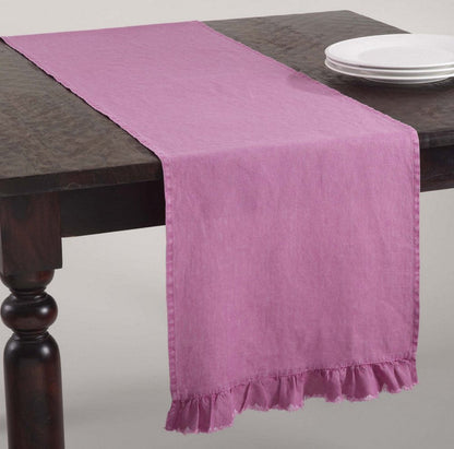 Fennco Styles Leona Ruffled Stone Washed Linen Table Runner - 16"x70" - 5 Colors