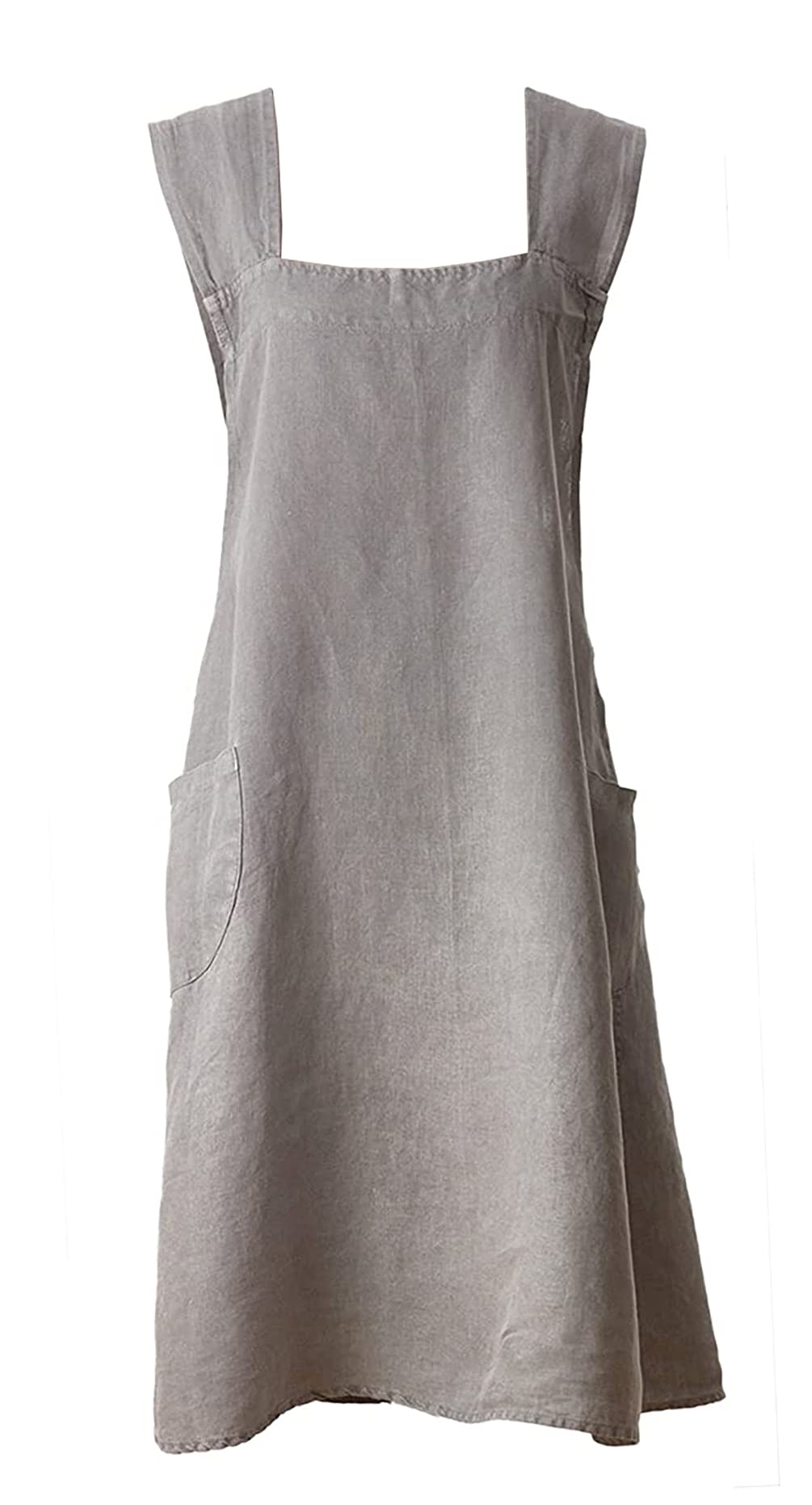 Fennco Styles Solid Criss Cross Back Apron Pure 100% Linen Cooking Kitchen Apron