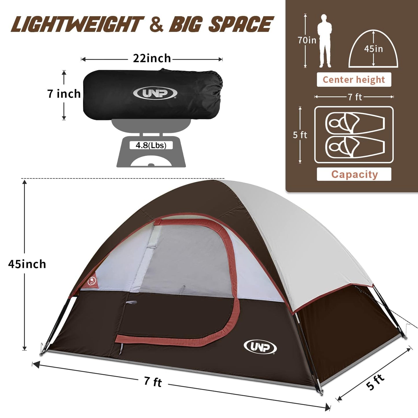 Camping Tent 2 Person, Waterproof Windproof Tent with Rainfly Easy Set up-Portable Dome Tents for Camping…
