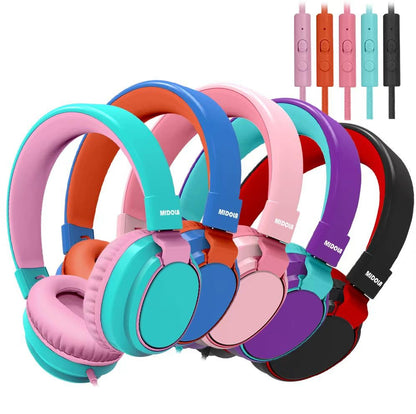 Kids Headphones Volume Limited 85/94dB - Wired Over-Ear Foldable Headset with Microphone Pink