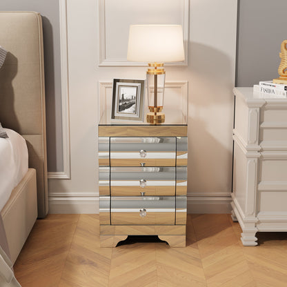Curved Mirror Nightstand with 3-Drawer Glass Bedside Table, Silver, Bedroom