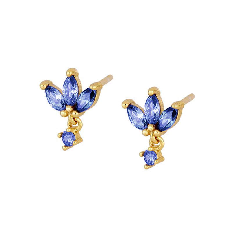 S925 Silver Needle Stud Earrings With Zircon Butterfly Design