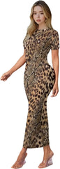 Women's Jamaican Flag Bodycon Midi Dress Short Sleeve