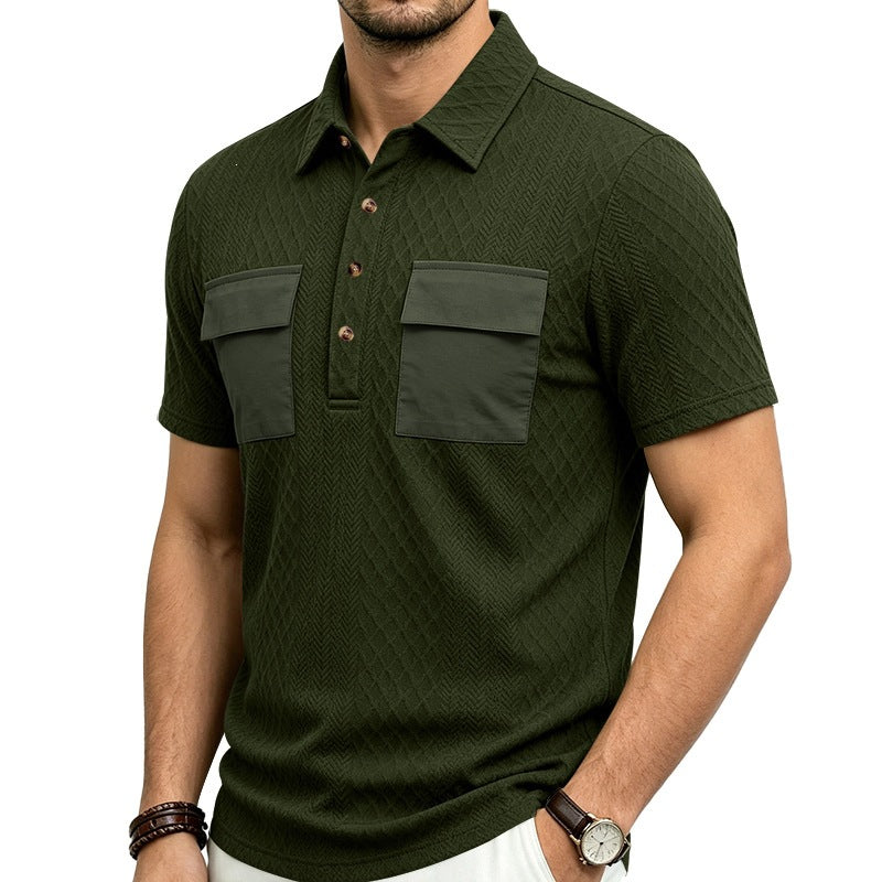 Mens Heavyweight Jacquard Lapel Polo Shirt