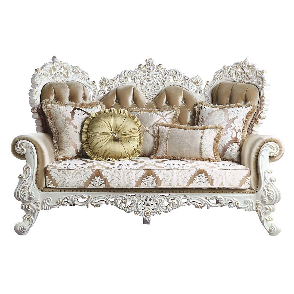 Vanaheim - Loveseat With 5 Pillows - Fabric & Antique White