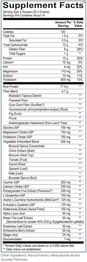 Rooted Detox | Phase II & III Liver Cleanse Powder with Brown Rice Protein Fiber & Alkalinizing Phytonutrients | Sugar Free | 17.43 oz