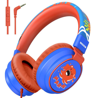 Kids Headphones Volume Limited 85/94dB - Wired Over-Ear Foldable Headset with Microphone Pink