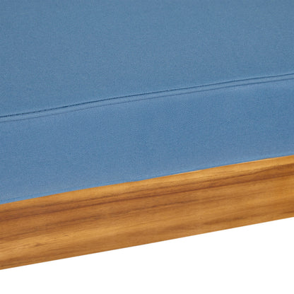 Outdoor Club Chair, Acacia Wood Patio Chair with Fabric Cushion, Teak Frame Blue Cushion