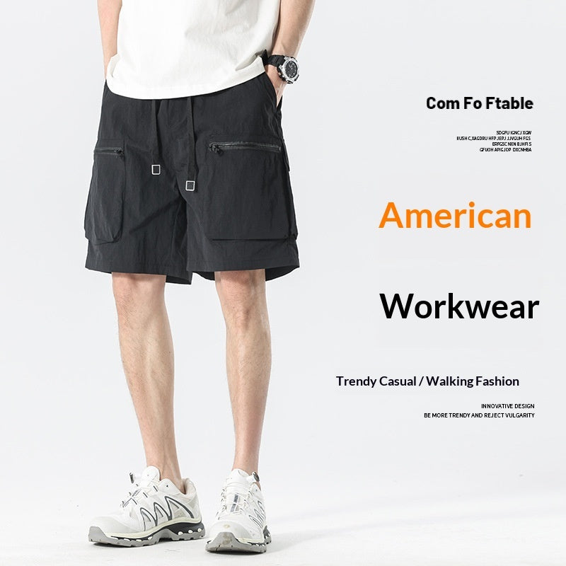 Ice-silk Work Shorts For Men Summer Thin Mid-length Pants