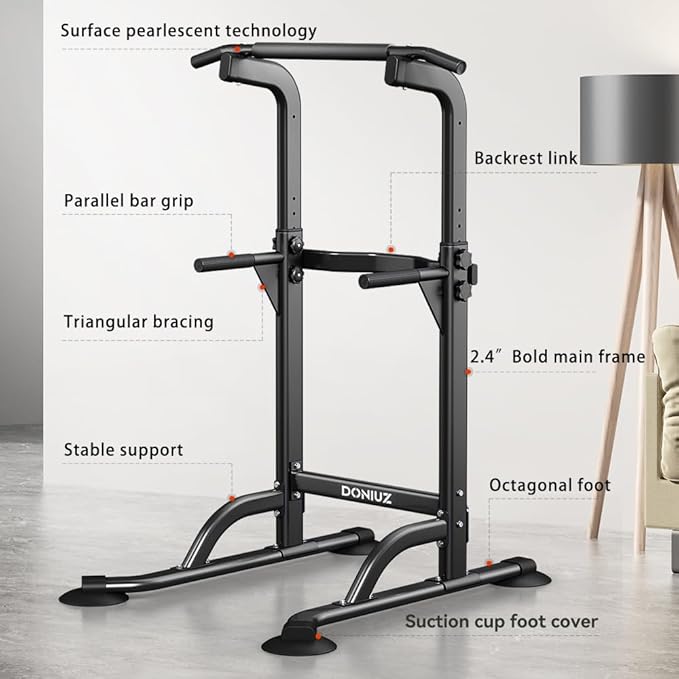 Power Tower Pull Up Bar and Dip Station, Multi-Function Home Gym, Strength Training Fitness Equipment, Height Adjustable