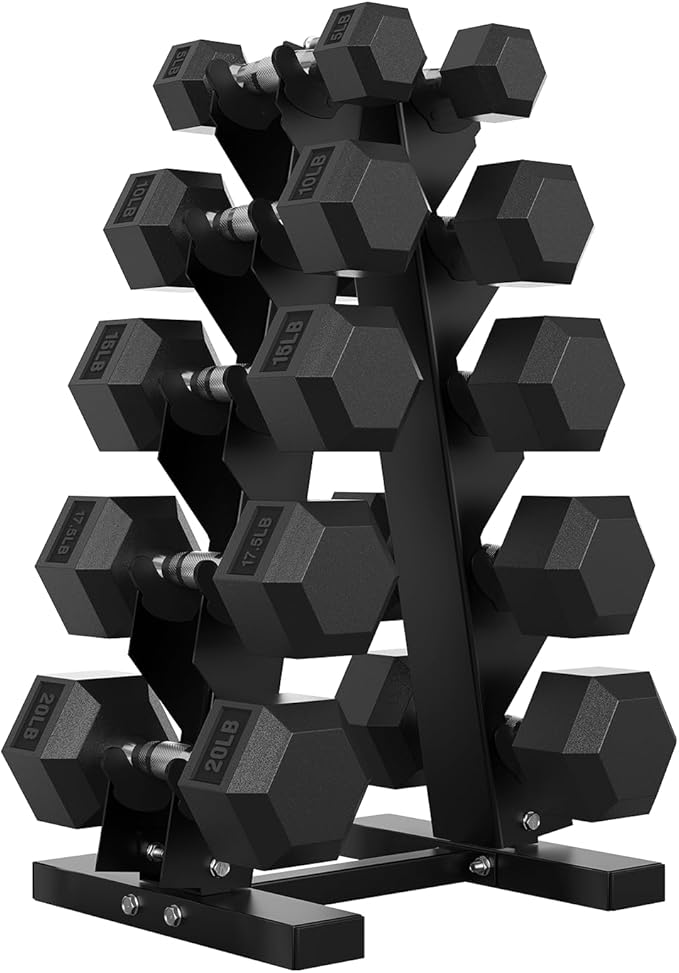Hex Dumbbell Sets with Rack, 60-550 lb Rubber Encased Exercise & Fitness Dumbbells Set with Rack Option, Hand Weight for Strength Training, Weight Dumbbells