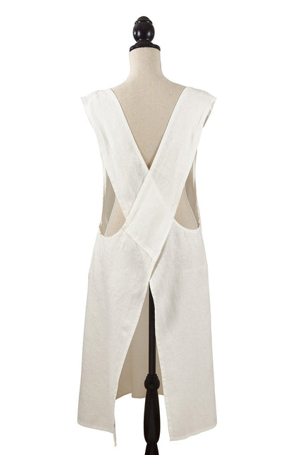Fennco Styles Solid Criss Cross Back Apron Pure 100% Linen Cooking Kitchen Apron