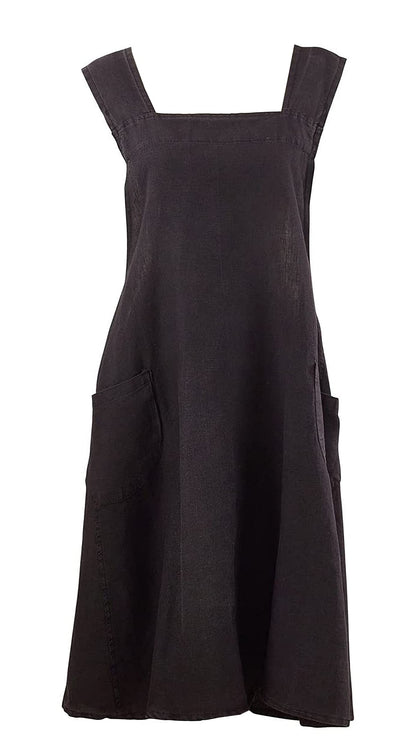 Fennco Styles Solid Criss Cross Back Apron Pure 100% Linen Cooking Kitchen Apron