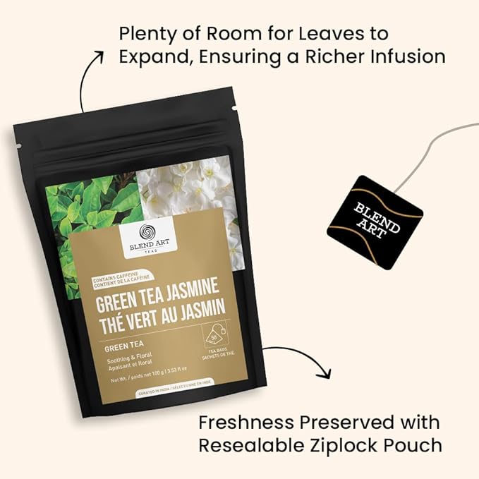 Jasmine Green Tea Bags, 100 Counts, Mountain Loose Leaf Green Tea, Flavored, Delightful Aroma, Sugar Free, 100% Natural Gluten Free, Medium Caffeine Brew As Hot, Cold Or Iced Tea