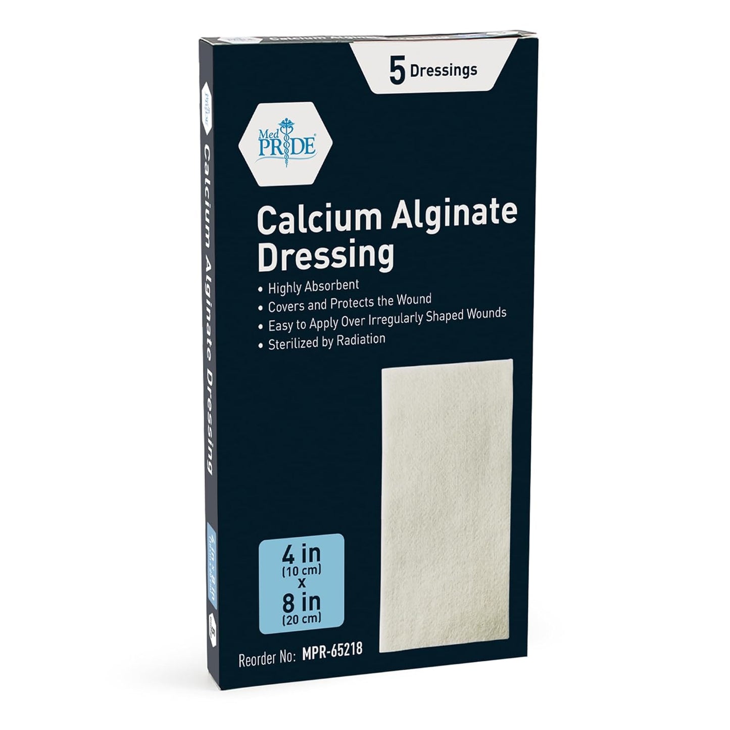 MedPride Antimicrobial Calcium Alginate Wound Dressing Pads, Highly Absorbent, 4” x 8”, Promotes Faster Healing - 5/Box, Case of 20 (100 Count)