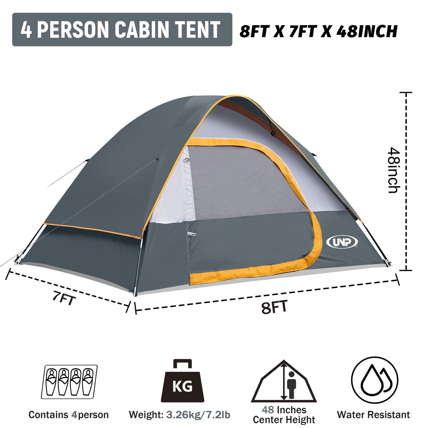 Camping Tent 4 Person, Waterproof Windproof Tent with Rainfly Easy Set up-Portable Dome Tents for Camping
