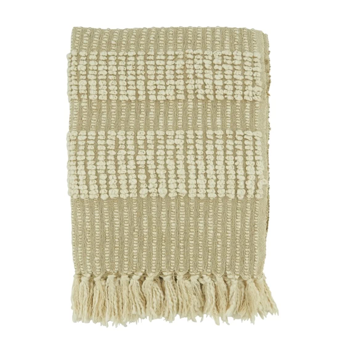 Fennco Styles Woven Striped Design Soft Cotton Throw Blanket with Tassel 50" W x 60" L – Natural Cozy Blanket for Home, Couch, Bedroom, Living Room and Office Décor