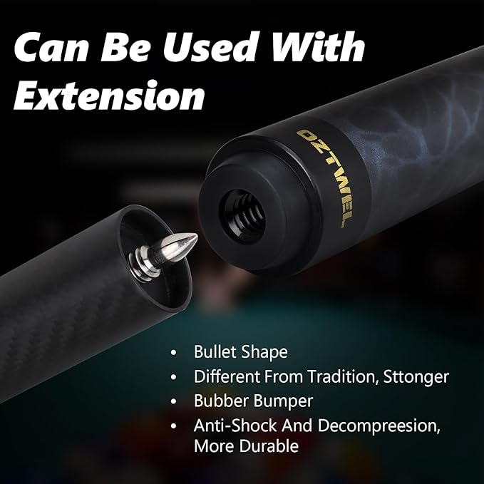 Carbon Fiber Pool Cue Stick, 12.4mm 8-Layer Tip Low Deflection Pool Cue Professional Pool Sticks for Adults with Pro Taper Cue Shaft 3/8 x 8 Joint Pin
