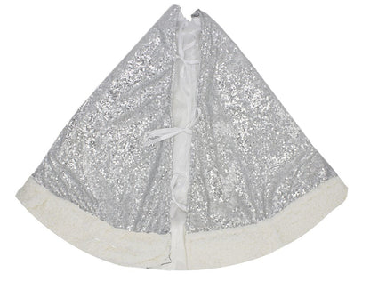 Fennco Styles Unique Silver Sequin Sherpa Border Christmas Tree Skirt 56" Round