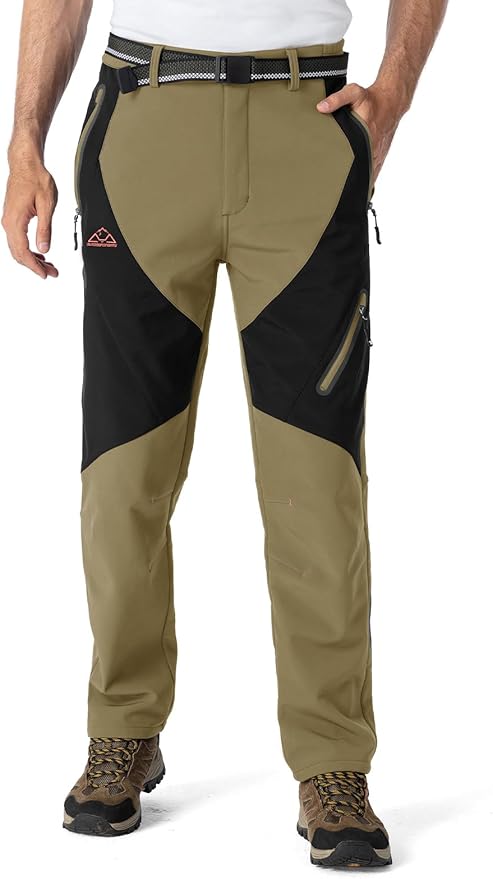YSENTO Men's Fleece Lined Ski Snow Pants Winter Waterproof Softshell Insulated Hiking Cargo Pants