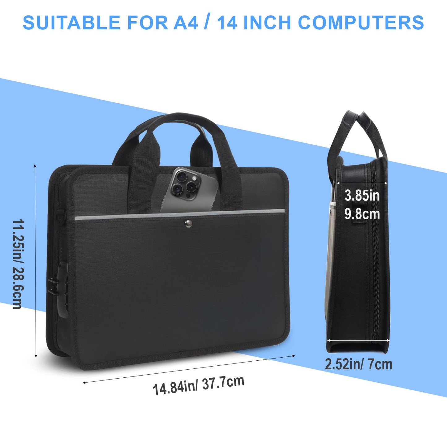 Accordion File Organizer with Lock and Shoulder Straps,Fireproof Waterproof Document Organizer Folder with Handle, Portable Large Capacity File Holder for Home Office School