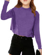 CharmWM Girls Long Sleeve Crop Top Crew Neck Casual Tee Deep Purple Size 9-10Y