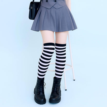 Tweruna 3 Pair Women's Knee High Striped Socks Orange Black Purple