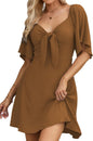 Women's Deep V-Neck Mini Dress with Bow Tie - Elegant Summer Fall Outfit
