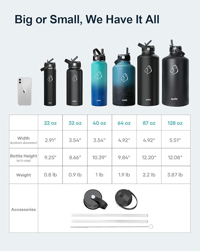 BUZIO 32oz Insulated Water Bottle, Triple Wall Vacuum Stainless Steel Water Flask with Straw Lid, BPA-Free Leakproof Sports Canteen for Sports Hiking, Cold 48H & Hot 24H- Yellow Orange