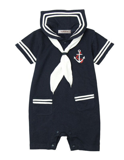 stylesilove Baby Sailor Romper Set with Hat and Necktie