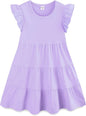 Girls Cotton Dress - Ruffle Sleeve Tiered A-Line Midi Sundress