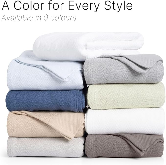 100% Cotton Herringbone Weave Blankets, 90"X90" Queen, Throw Blanket for Bed,All Season Cotton Blanket, Cozy Blanket,Throws Bed Blanket,Throw Blanket for Couch,Modern Home Decor -Light Blue