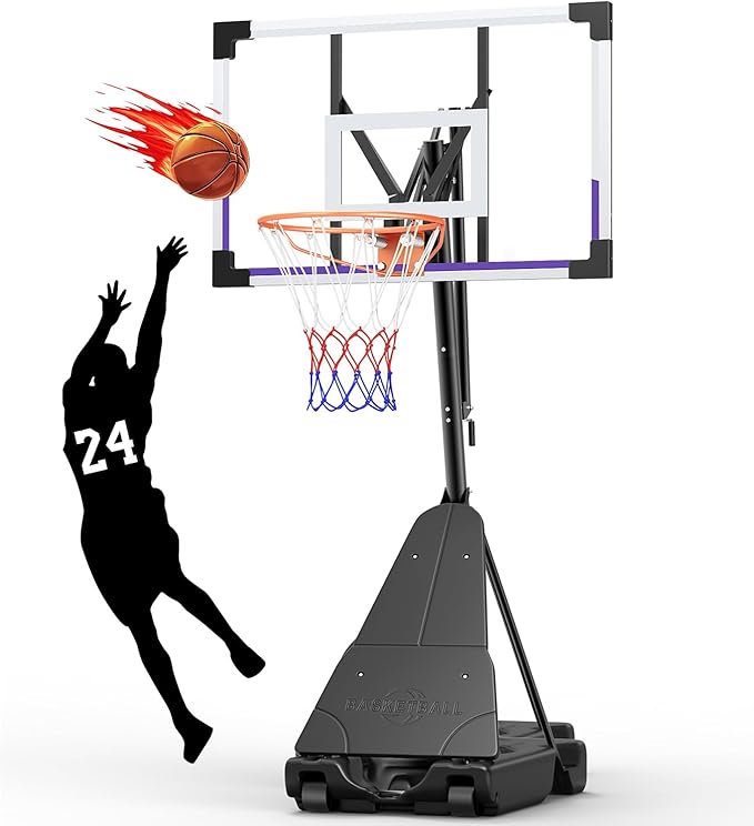 TONBUX Basketball Hoop Outdoor 44/48 Inch Shatterproof PC Backboard, 5.25-10FT Stepless Adjustable Height, Portable Basketball Hoop for Kids/Teens/Adults in Backyard, Driveway and Indoor