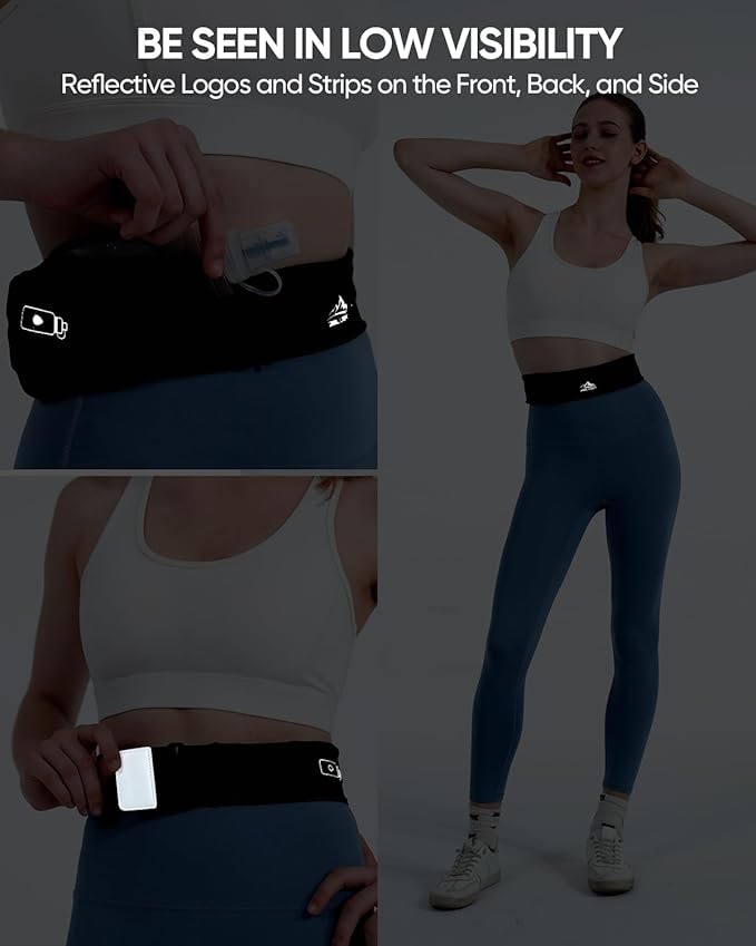 Running Belt with 400ml Soft Flask, Extension Strap & Phone Holder, Adjustable Running Fanny Pack with Gym Towel, Waterproof Belt Bag for Women Men for Jogging Marathon (Black, Large)