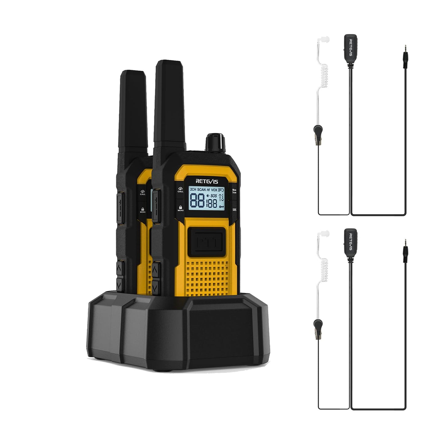 Retevis RB48 Waterproof Walkie Talkies, Heavy Duty Two Way Radio, Advanced Triple Proof, Vibration Call, USB-C, SOS,2000mAh, NOAA, 2 Way Radio(2 Pack) Yellow