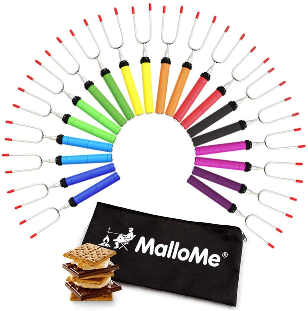 MalloMe Smores Sticks for Fire Pit -Rotating 34 inch Marshmallow Roasting Sticks Smores Kit Outdoor -Accessories for Campfire- Smore Skewers Hot Dog Fork, Camping Essentials Bonfire Gear Long (6 Pack)