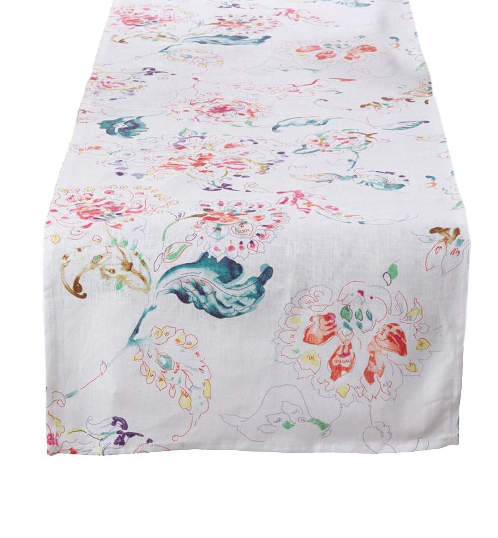 Fennco Styles Primavera Collection Printed Floral Design 100% Linen Table Runner