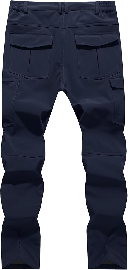 Men's Snow Ski Hiking Pants Winter Fleece Lined Softshell Outdoor Waterproof Insulated Cargo Work Pants