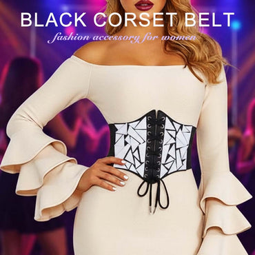 Asooll Punk Black Leather Corset Belt Lace Up Sequin Waist Belt Size S