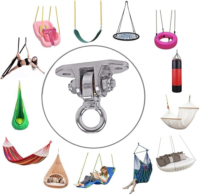 Stainless Steel Heavy Duty Swing Hanger 180°+360° Ceiling Swing Mount Free Swivel Swing Hook Swing Hardware Kit for Yoga Swing Hammock Chair Porch Swing Sets Heavy Punching Bag 1500 LB Capacity