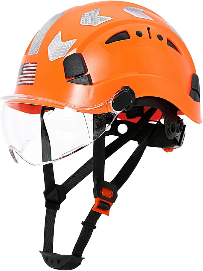 AOLAMEGS Construction Safety Hard Hat - ANSI Z89.1 Type Ι OSHA Approved Safety Helmets with Chin Straps Lightweight Reflective Vented ABS Hard Hats For Men Women Industrial Workwear 6-point Suspension