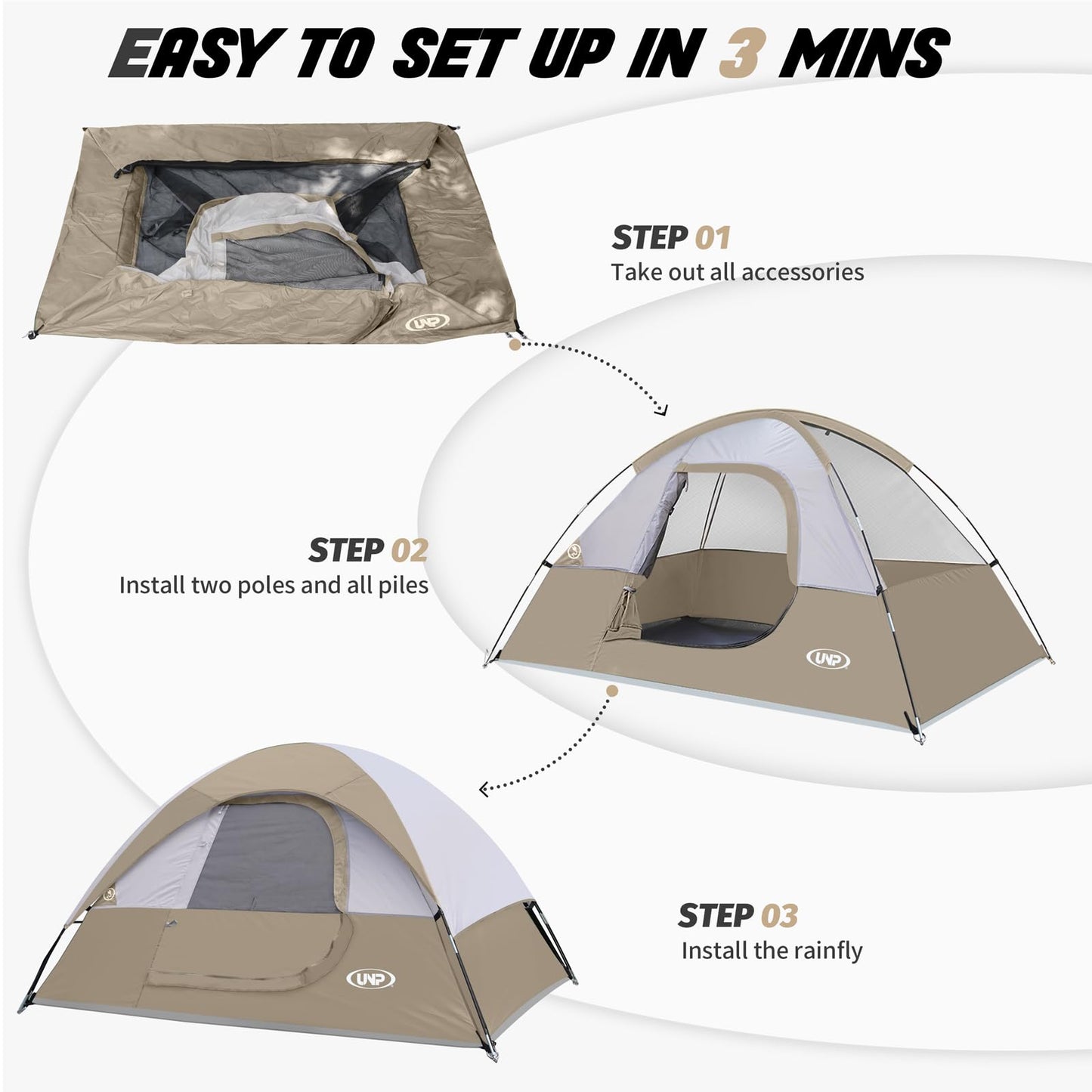 Camping Tent 2 Person, Waterproof Windproof Tent with Rainfly Easy Set up-Portable Dome Tents for Camping…
