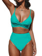 Women's High Waisted Bikini Set - V Neck Twist Front Two Piece Swimsuit with Adjustable Straps