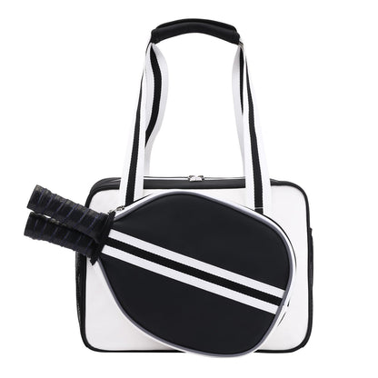 SPOENGRU PU Leather Pickleball Paddle Bag Small Black Fashion Tote