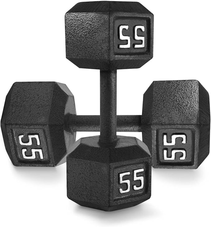 WF Athletic Supply Cast Iron Solid Hexagon Gray/Black Dumbbells, Strength Training Free Weights Set of 2 for Women and Men, Hand Weights Sold by Pairs, Multi-Select Size Options Available