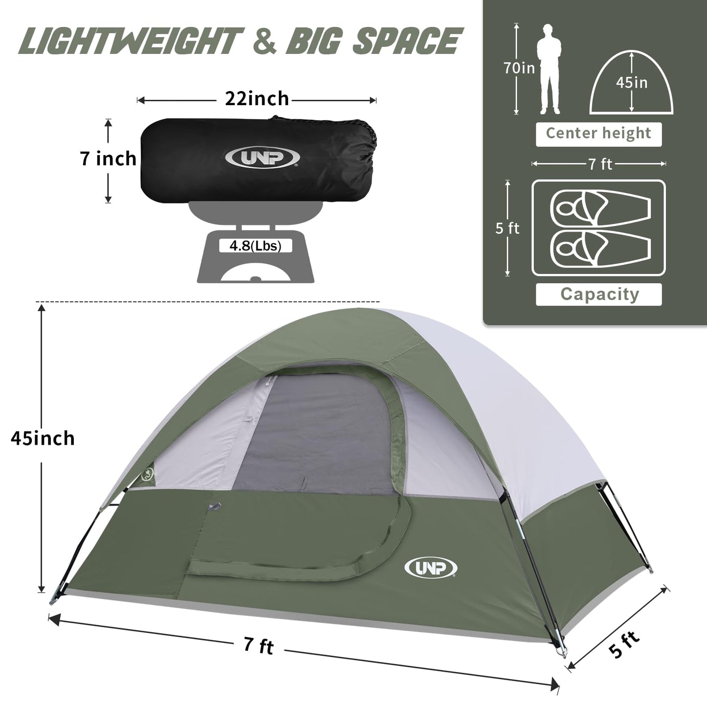 Camping Tent 2 Person, Waterproof Windproof Tent with Rainfly Easy Set up-Portable Dome Tents for Camping…