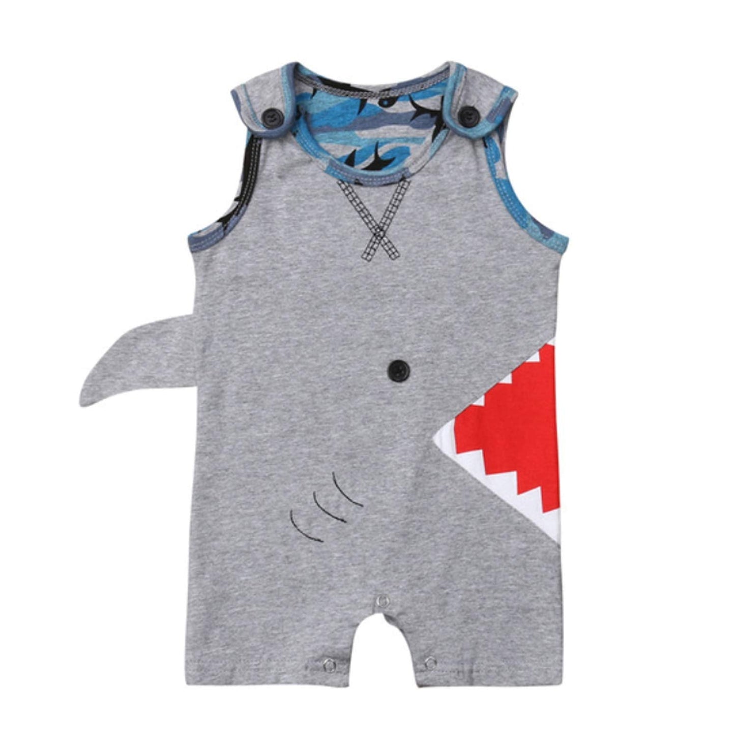 Styles I Love Infant Baby Boys Grey Shark Cotton Romper Jumpsuit Spring Summer Casual Outfit