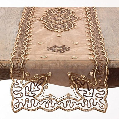 Fennco Styles Handmade Gold Hand-Beaded Table Runner - 2 Sizes