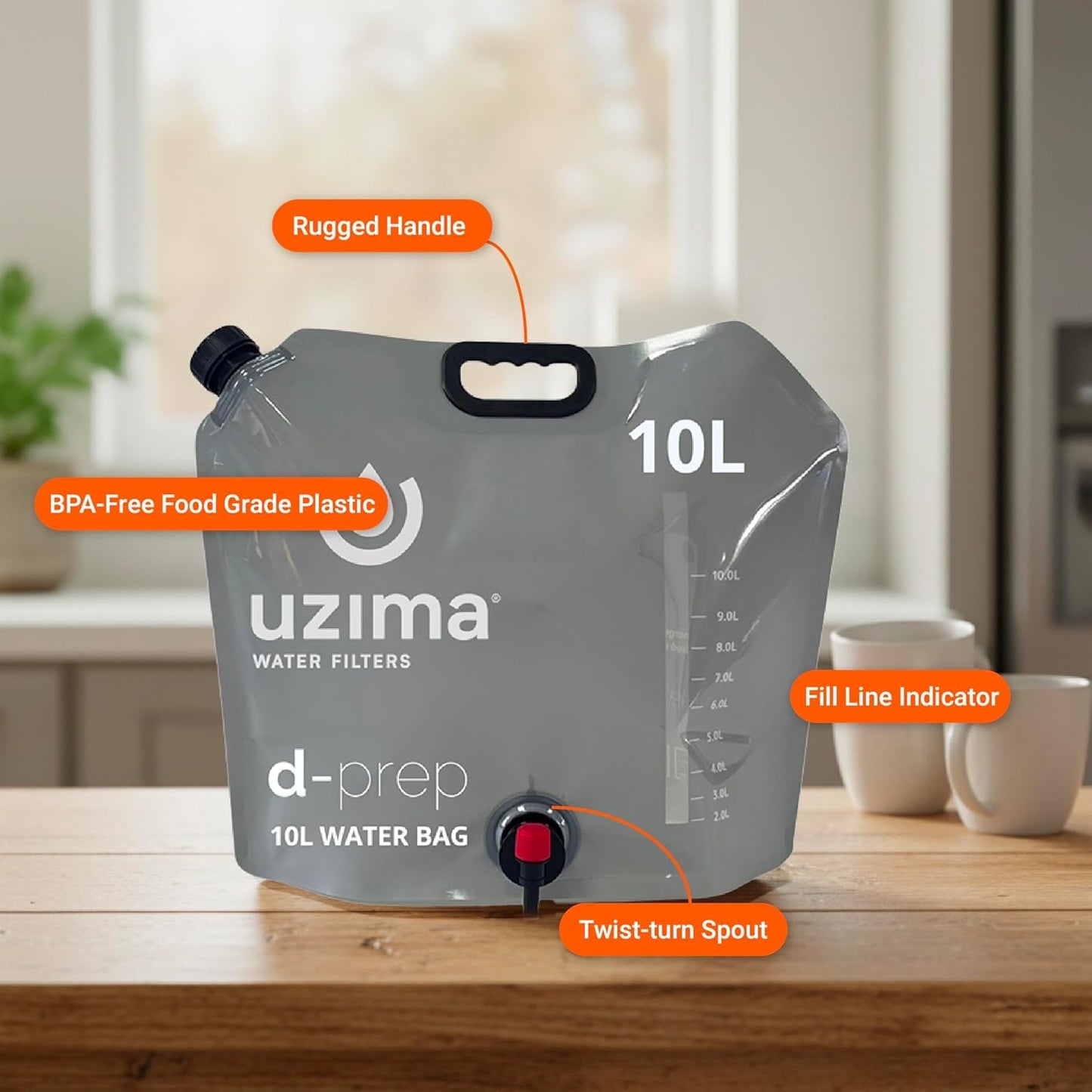 Uzima D-Prep Emergency Water Bag – 10L Collapsible Water Storage for Camping, Hiking, Survival, and Disaster Kits – Portable Water Storage Container